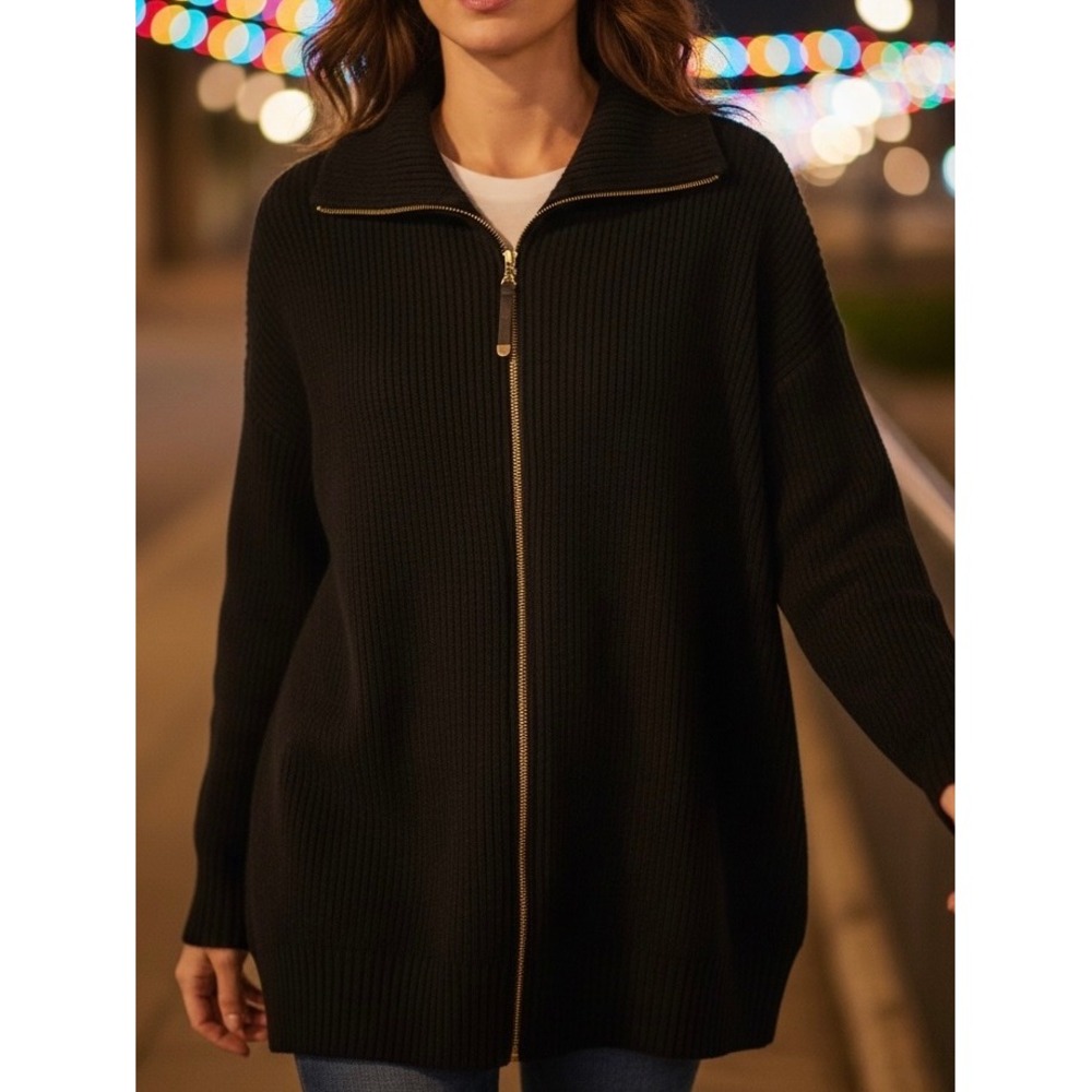 Soft Surroundings Meria Zip Cardi Long Cardigan Sweater 2X Black Soft Cozy EUC